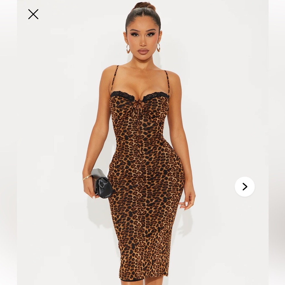 Fashion Nova Brown Leopard Midi Dress
